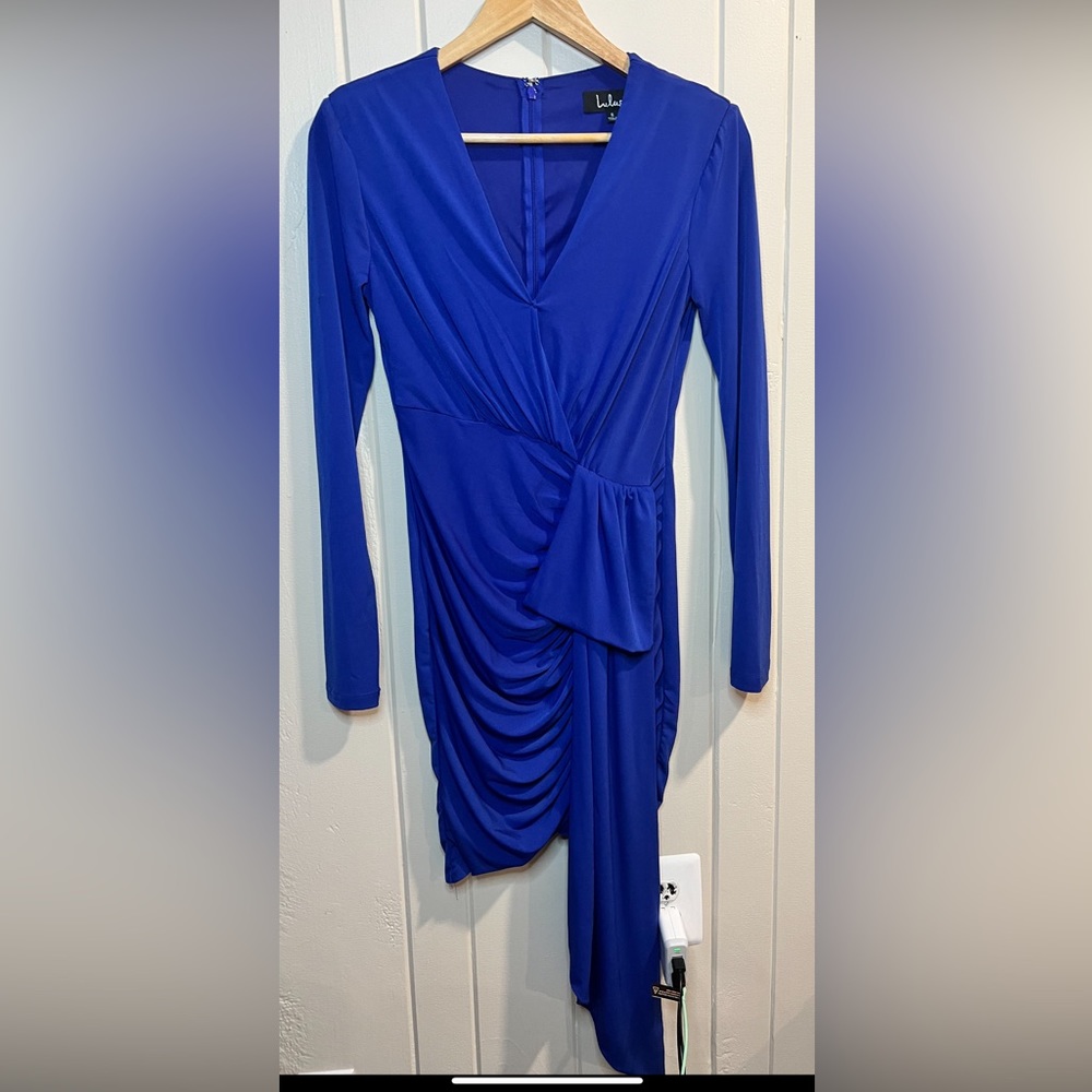 Lulu’s Blue Ruched long sleeve dress